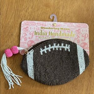 League Brown and White Beaded Football Pouch